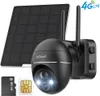 A solar-powered 4G LTE security camera with a solar panel, SD card, and SIM card. Náhled obrázku produktu
