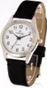 A close-up studio shot of a men's wristwatch with a black leather strap and a white dial. Produktbild-Vorschau
