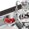 A collage of images showing a stainless steel sink strainer being used in a kitchen sink to wash tomatoes. Náhled obrázku produktu