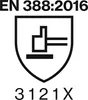 A graphic displaying safety certification information for work gloves. Produktbild-Vorschau