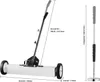 A magnetic sweeper with wheels and an adjustable handle, shown from two angles with dimensions indicated. Produktbild-Vorschau