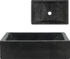 A top-down view and a front view of a black rectangular sink. Náhľad obrázku produktu
