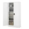 An open white metal filing cabinet filled with folders and a box. Podgląd zdjęcia produktu