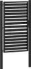 A black metal garden gate with horizontal slats, mounted on two posts. Náhled obrázku produktu