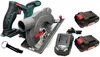A collection of power tools and accessories, including a circular saw, a drill, batteries, and a charger, arranged on a white background. Produktbild-Vorschau