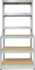 A silver metal shelving unit with wooden shelves, shown against a white background. Produktbild-Vorschau
