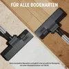 Two vacuum cleaner heads are shown, one on a carpet and one on a wooden floor. Produktbild-Vorschau