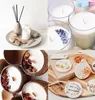 A collage of four images showcasing various candle-making supplies and finished products, including diffusers, candles in glass jars, and candles in coconut shells, along with decorative wax ornaments. Produktbild-Vorschau