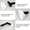 Collage of images showing how to attach a towel sleeve to a steam nozzle. Náhled obrázku produktu