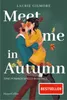 A couple embracing and kissing with autumn leaves falling around them, on a dark green background. Produktbild-Vorschau