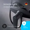 Close-up of a black shower faucet with descriptive text and logos. Produktbild-Vorschau