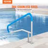 A stainless steel pool handrail with a blue grip is shown next to a swimming pool. Podgląd zdjęcia produktu