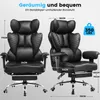 Two views of a black gaming chair with dimensions and weight capacity indicated. Voir les images du produit