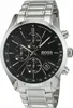 A close-up studio shot of a Hugo Boss men's chronograph watch with a black dial and silver stainless steel band. Produktbild-Vorschau