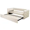 A cream-colored daybed with an extended trundle bed, shown against a white background. Produktbild-Vorschau