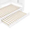 A white bed frame with a pull-out trundle bed, both showing wooden slats. Podgląd zdjęcia produktu