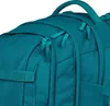 Close-up view of the top and front of a teal backpack, showing zippers and straps. Produktbild-Vorschau