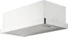 A white range hood viewed from a low angle. Produktbild-Vorschau