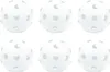 Six white floorball balls arranged in two rows of three. Produktbild-Vorschau