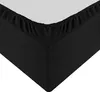 A close-up view of a black fitted sheet corner on a white background. Produktbild-Vorschau