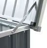 Close-up view of the hinge mechanism of a garden storage box. Voir les images du produit