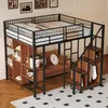 Hochbett, 140x200 cm, Metallbett mit Lattenrost, Regal, Produktbild-Vorschau 1