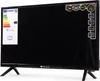 A black LED TV is shown from the front on a white background with its stand. Produktbild-Vorschau