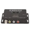 A black RF modulator device with various input/output ports and a digital display, shown against a white background. Náhľad obrázku produktu