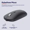 A dark gray wireless mouse is shown on a light gray background with marketing text and icons. Anteprima dell’immagine prodotto
