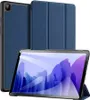 A blue tablet case is shown in a studio setting, with the tablet inside the case displaying a colorful wallpaper. Produktbild-Vorschau