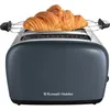 A gray Russell Hobbs toaster with a croissant on a warming rack. Voir les images du produit