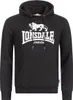 A black Lonsdale hoodie with the brand logo on the front.