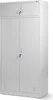 A tall, gray metal cabinet with two doors on the bottom and two smaller doors on top, set against a white background. Produktbild-Vorschau