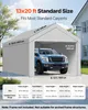 A car parked inside a carport with dimensions and a size chart displayed. Podgląd zdjęcia produktu