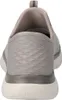 The back view of a gray Skechers slip-on shoe. Podgląd zdjęcia produktu