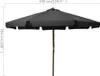A black patio umbrella with a wooden pole is shown against a white background, with dimensions indicated by text. Produktbild-Vorschau
