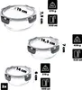Three glass food containers of different sizes with their dimensions and capacity information displayed. Produktbild-Vorschau
