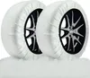 Two snow socks on car wheels, with a fluffy white surface below. Náhled obrázku produktu