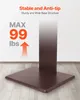 A close-up view of the base of a TV stand, with text overlays highlighting its stability and weight capacity. Produktbild-Vorschau