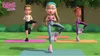 Three cartoon characters are doing yoga outdoors on yoga mats. Podgląd zdjęcia produktu