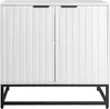 A white cabinet with fluted doors and a black metal base. Produktbild-Vorschau