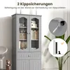 A gray cabinet with glass doors is shown, with inset images demonstrating safety features. Voir les images du produit