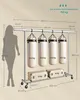 A clothing rack with punching bags and luggage, with a silhouette of a person for scale. Produktbild-Vorschau