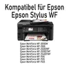 A printer with text listing compatible models. Produktbild-Vorschau