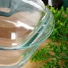 A close-up view of a glass baking dish with green foliage in the background. Produktbild-Vorschau