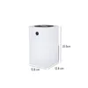 A white cube-shaped dehumidifier with dimensions indicated. Produktbild-Vorschau