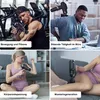 Collage of four images showing a massage gun being used in different scenarios: fitness, office work, body relaxation, and muscle regeneration. Produktbild-Vorschau