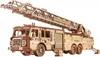 A wooden model of a fire truck with an extended ladder, displayed against a white background. Produktbild-Vorschau