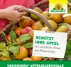 A person holding a basket full of apples, with a marketing message about pest control. Produktbild-Vorschau