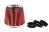 A red cone-shaped sport air filter with a chrome rim and three black rubber adapters on a white background. Anteprima dell’immagine prodotto